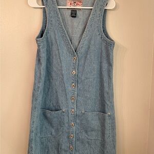 Express Light Blue Denim Midi Dress with Front Buttons